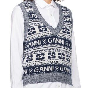 Ganni Logo Intarsia-Knit V-Neck Vest